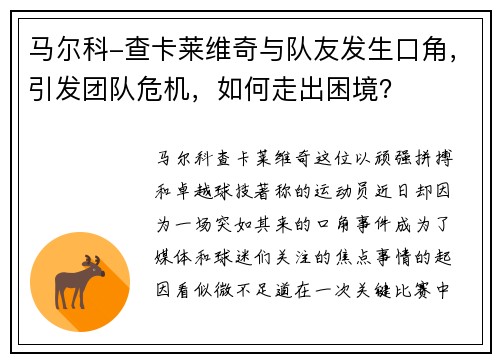 马尔科-查卡莱维奇与队友发生口角，引发团队危机，如何走出困境？