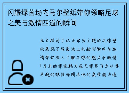 闪耀绿茵场内马尔壁纸带你领略足球之美与激情四溢的瞬间