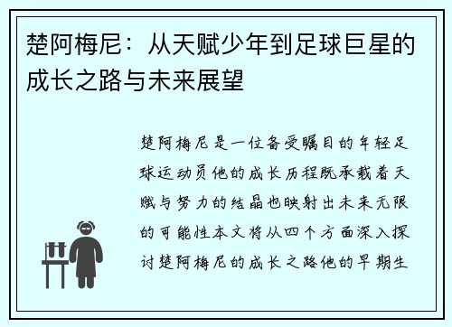 楚阿梅尼：从天赋少年到足球巨星的成长之路与未来展望