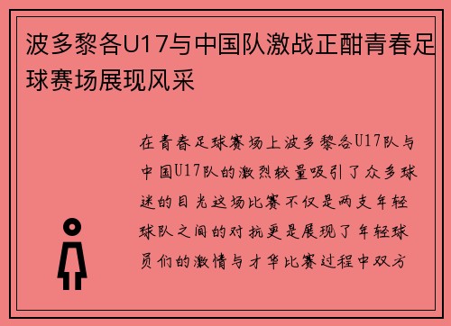 波多黎各U17与中国队激战正酣青春足球赛场展现风采