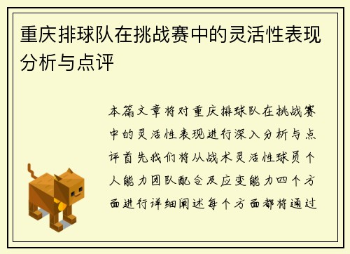 重庆排球队在挑战赛中的灵活性表现分析与点评